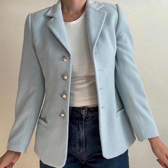 Escada Jackets & Blazers - VTG Baby blue escada wool blazer silver buttons 34